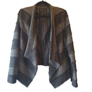 BCBGMAXAZRIA Aubree Two Toned Open Jacket with Fringed Seams & Front Fal…